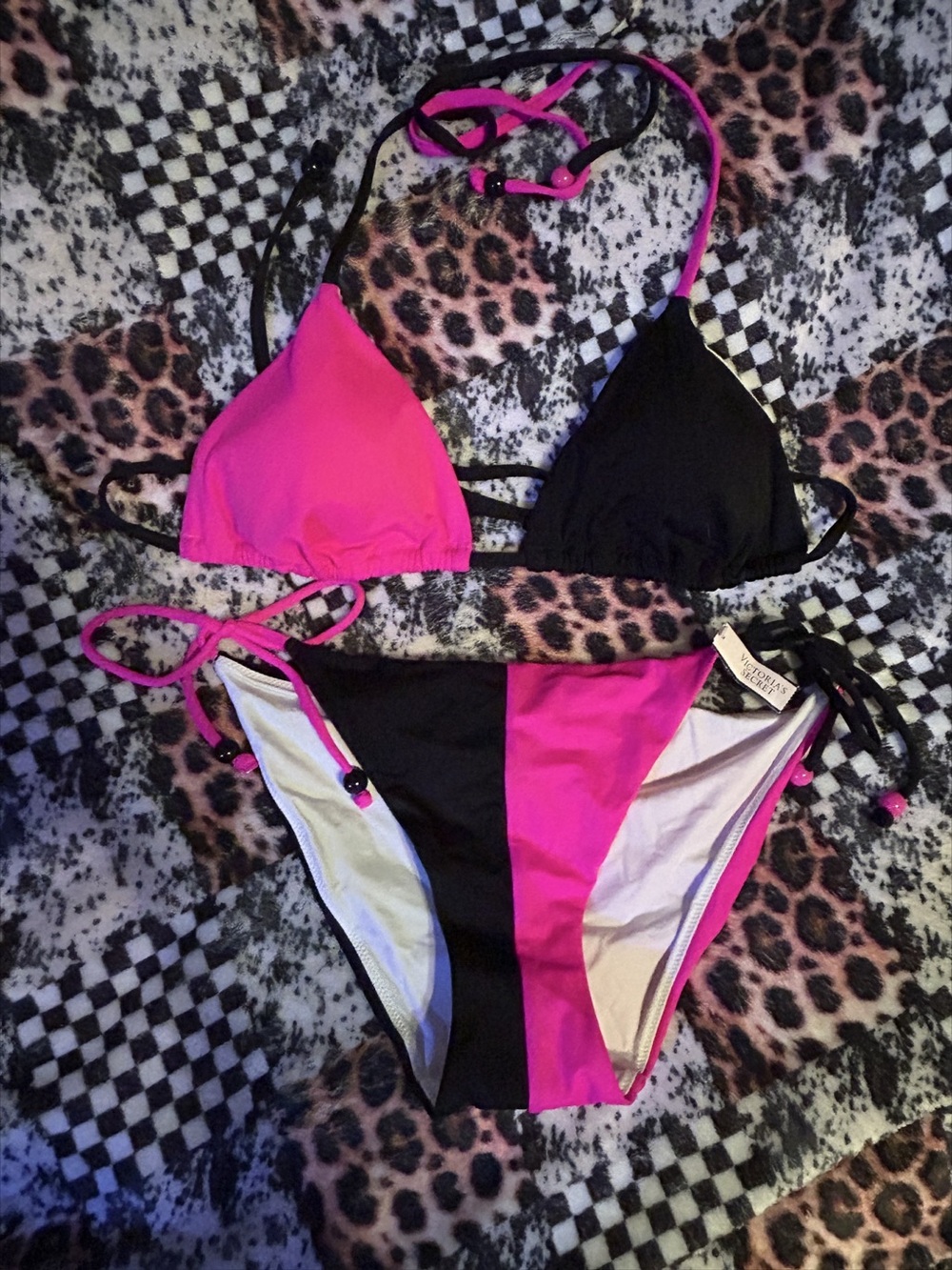 Victoria's Secret Color Split Bikini in Pink & Black New
